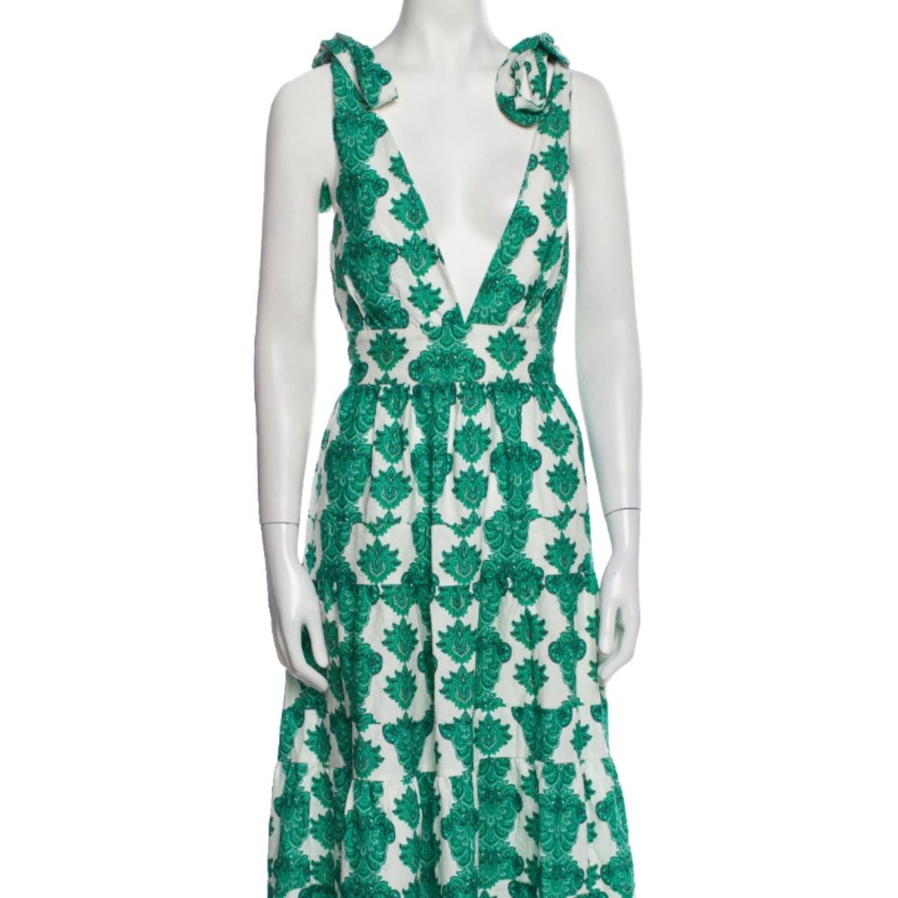 House of Harlow 1960 Green and White Linen Floral Maxi Dress